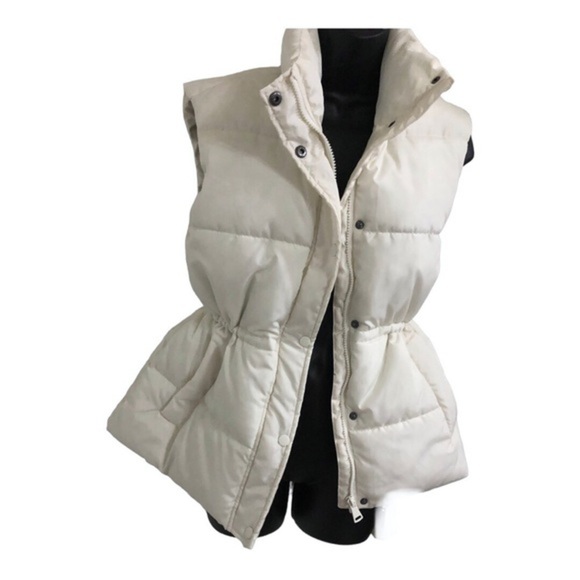 puffy insulated cream ecru quilted‎ sleeveless winter ski vest size Small new - Picture 4 of 16